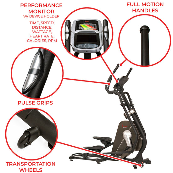?Sunny Health & Fitness Cardio Climber Circuit Zone Elliptical Trainer Machine with LCD Monitor - Black - Curacao