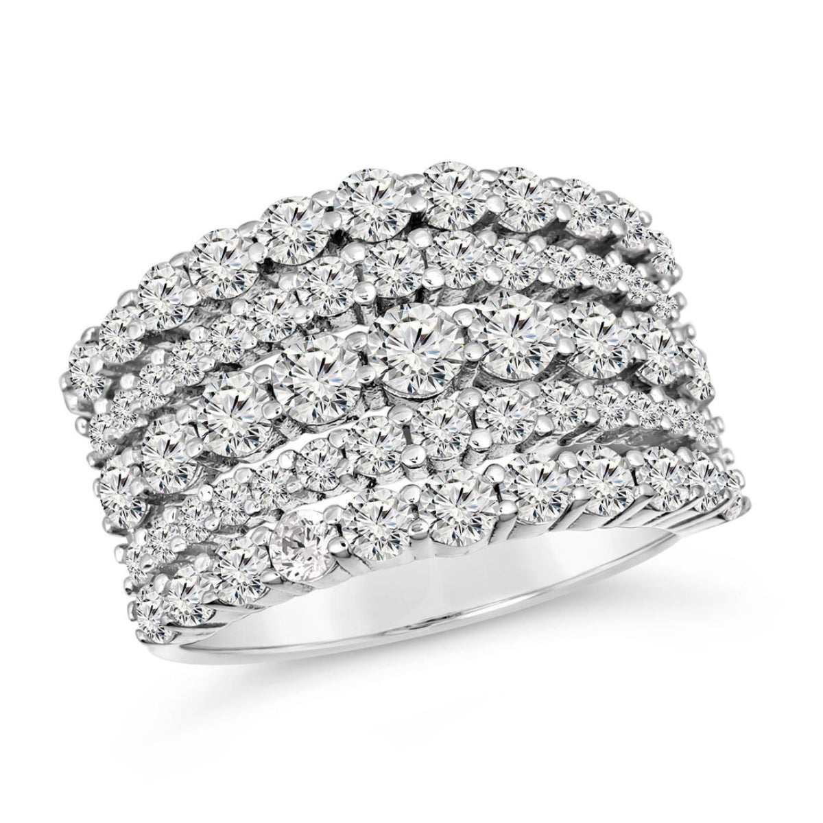 Anna Zuckerman Anastasia 58 Women's 3 ct. Diamond Crystalline 5 O'Clock Cocktail Ring in Platinum-Plating over 925 Sterling Silver - Size 9