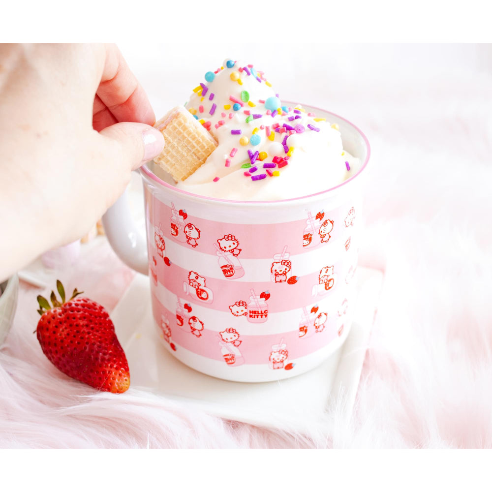 Sanrio Hello Kitty Strawberry Milk 20 oz Ceramic Camper Mug - White/Pink