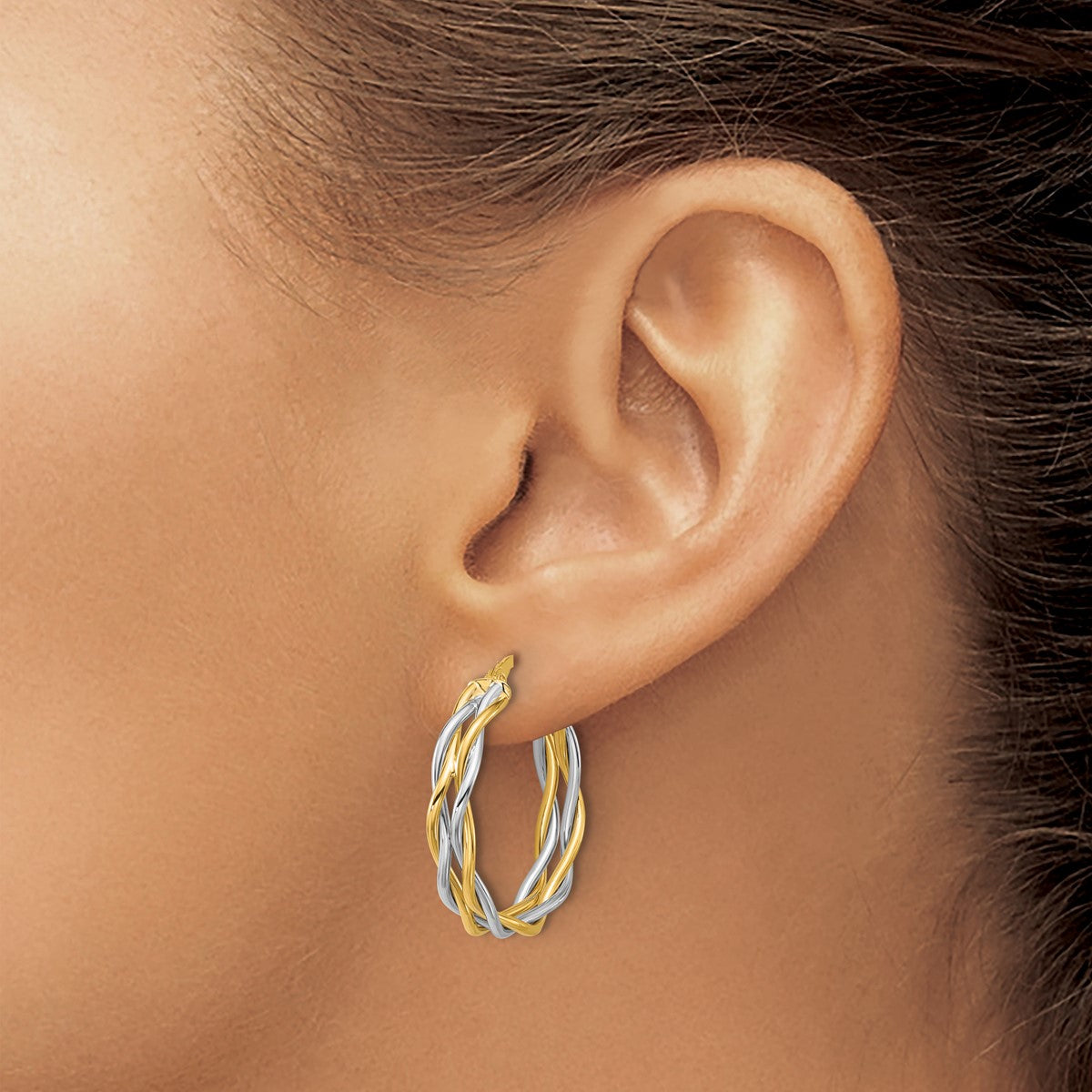 14K Leslie's Women's 4.5mm Twisted Hoop Earrings in Rhodium Plating-over 14K Two-Tone Gold