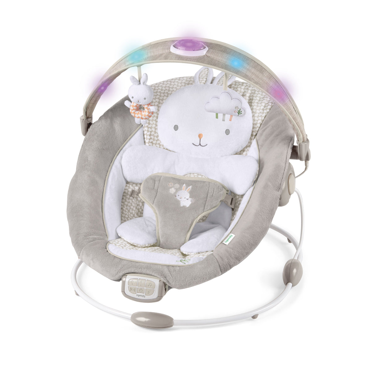 Ingenuity InLighten Twinkle Tails Baby Bouncer Seat with Light Up Toy Bar - Gray