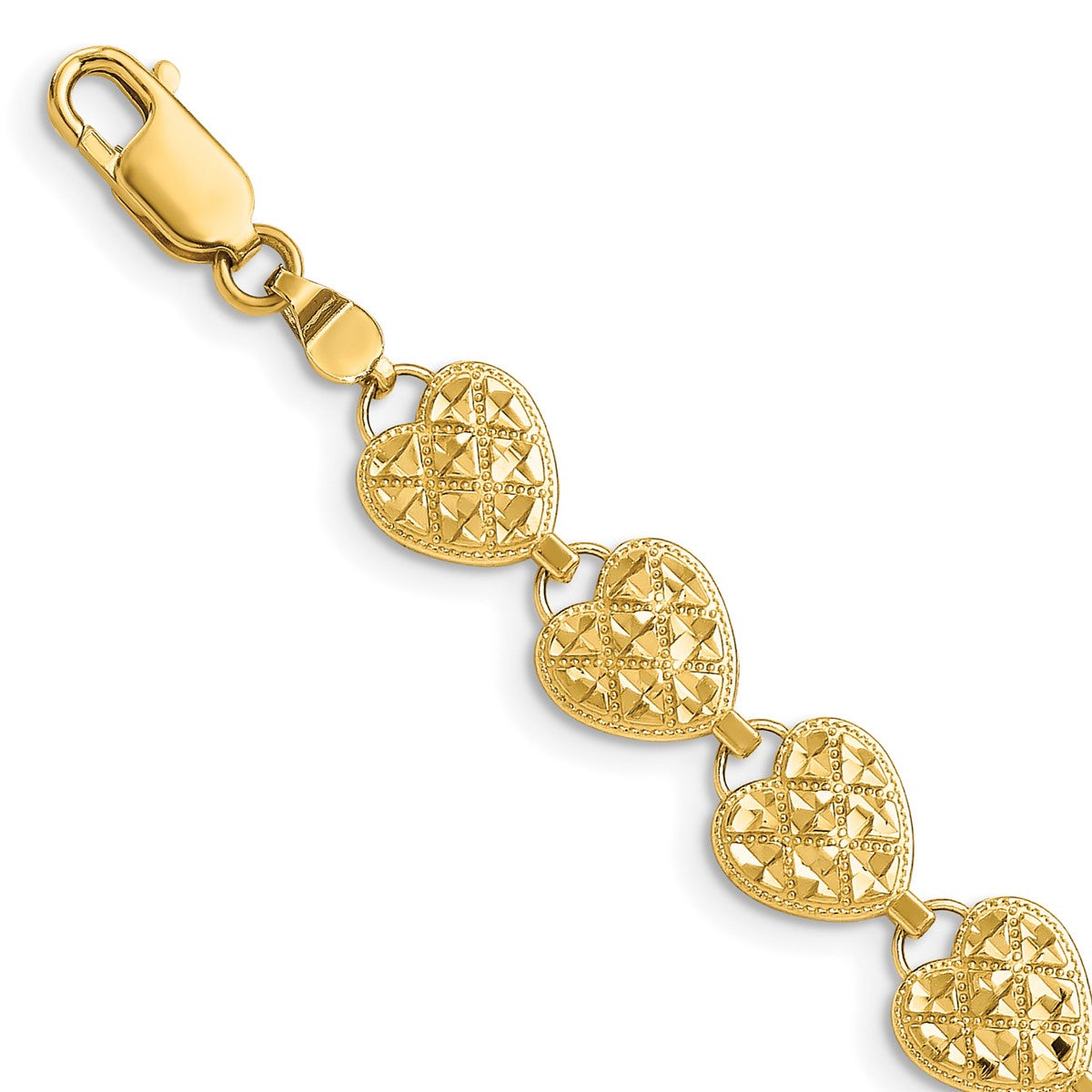 14K Women's 7.5" Hearts Bracelet in 14K Yellow Gold