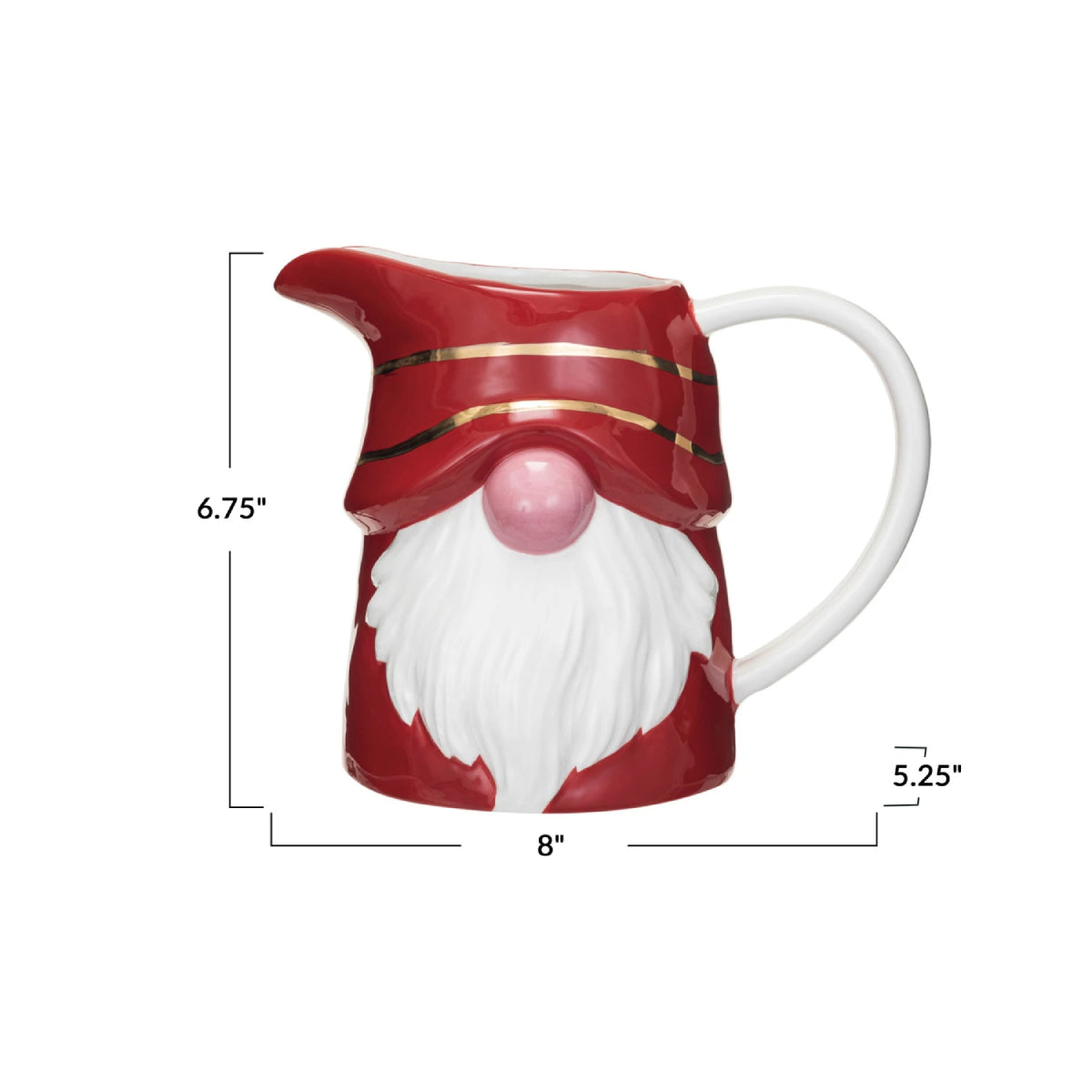 Creative Co-op Gnome Pitcher with Gold Electroplating - Red/White