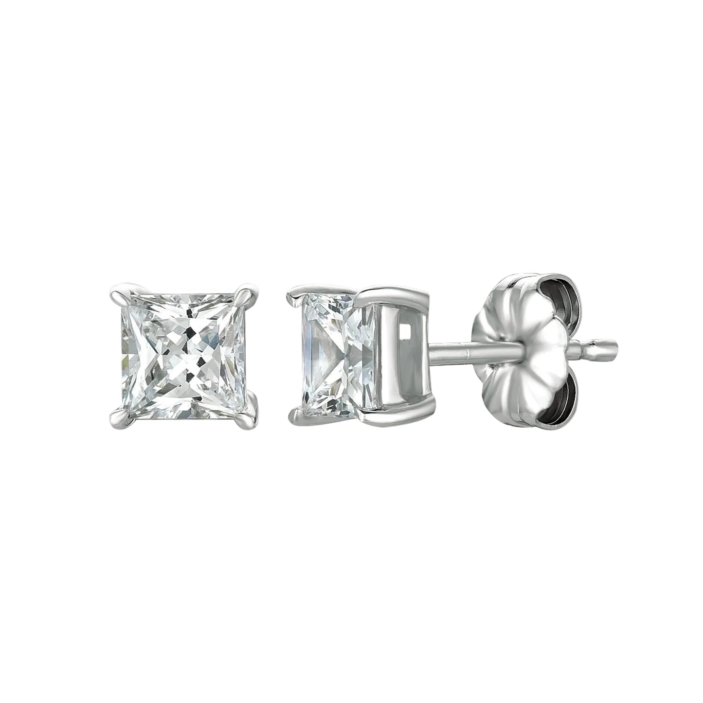 Crislu Solitaire Princess Women's 1.5 ct. Cubic Zirconia Stud Earrings in Pure Platinum Plated 925 Sterling Silver