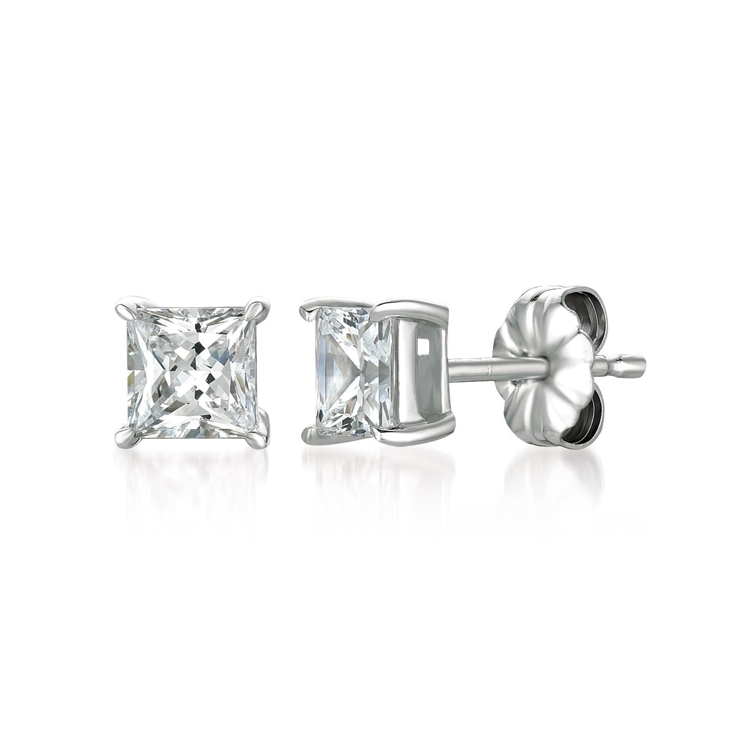 Crislu Solitaire Princess Women's 1.5 ct. Cubic Zirconia Stud Earrings in Pure Platinum Plated 925 Sterling Silver