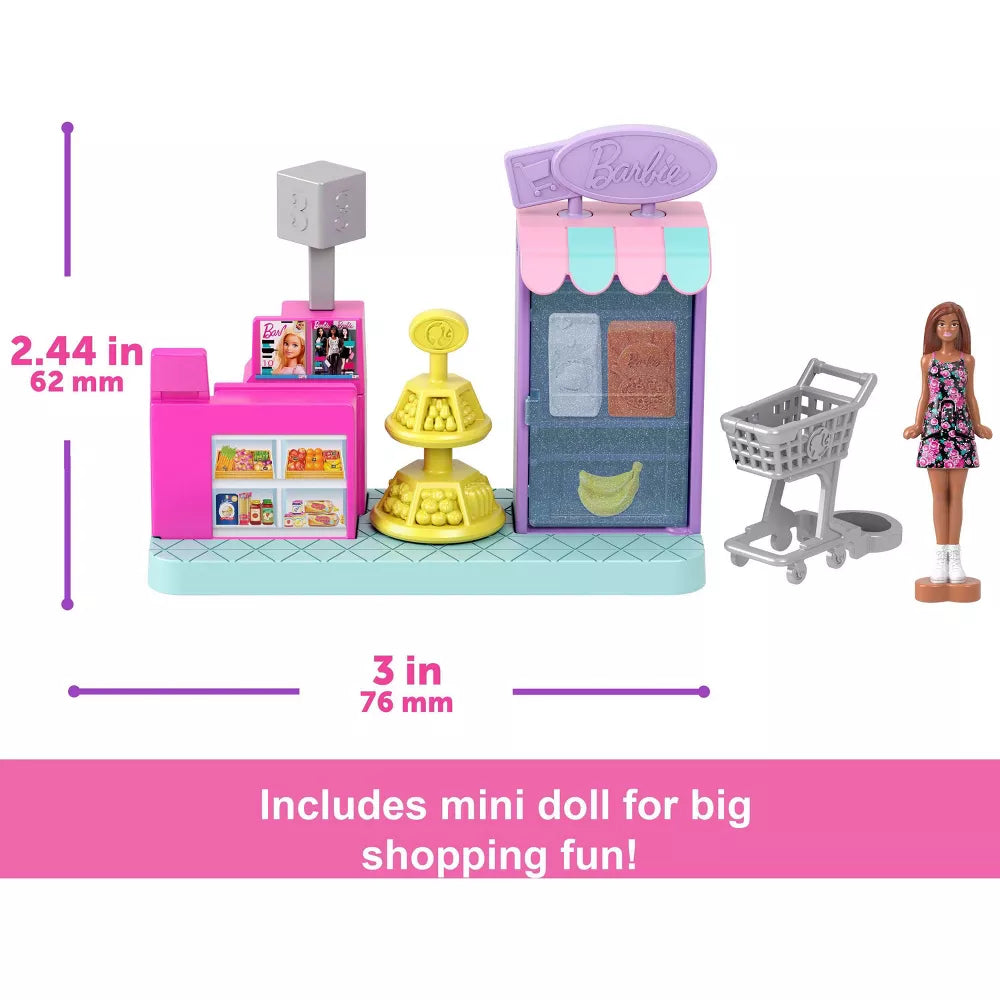 Barbie Mini Barbieland Collectible Supermarket Playset with 1.5" Barbie Doll