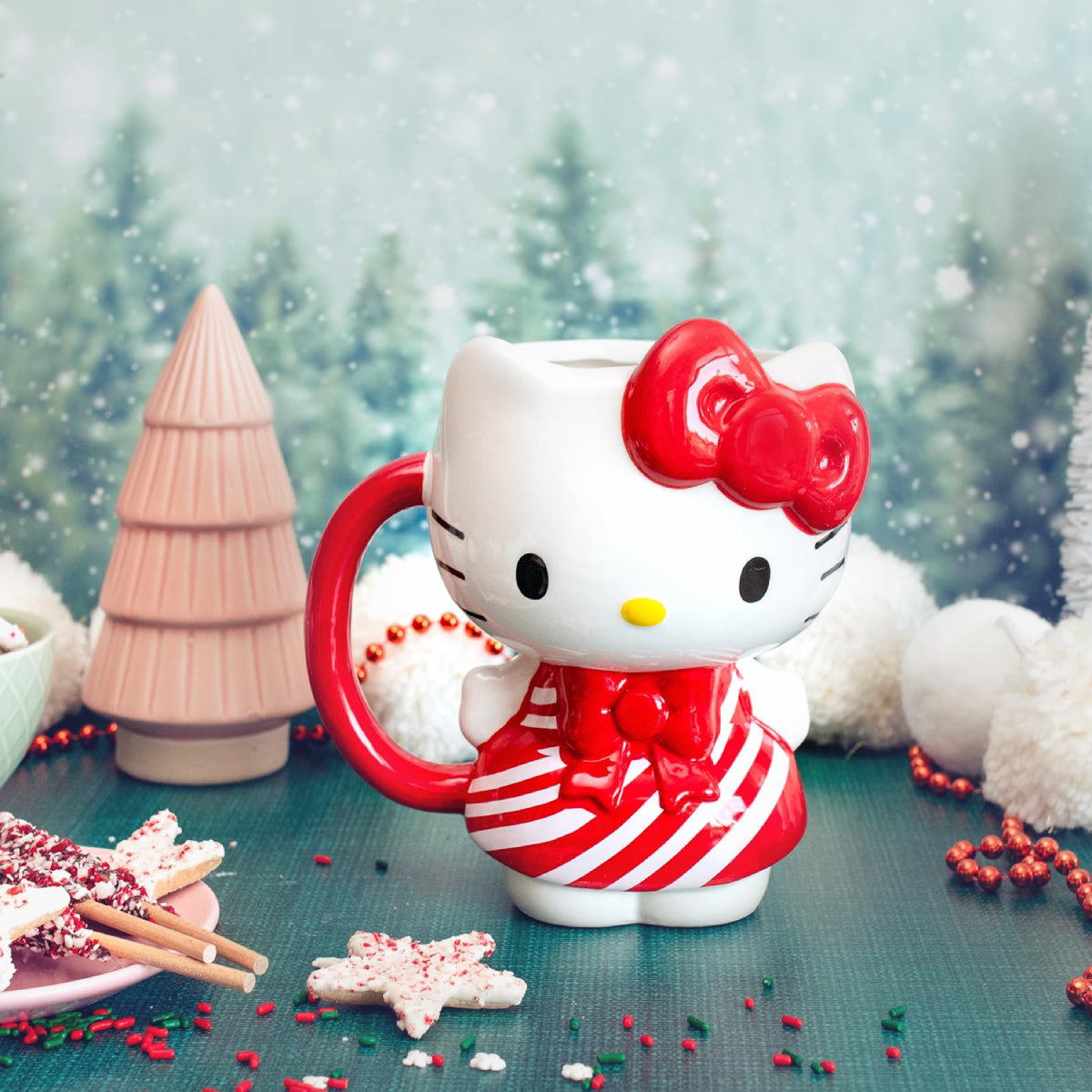 Sanrio Hello Kitty Candy Cane Dress 3D 20 oz Sculpted Ceramic Mug - Red/White