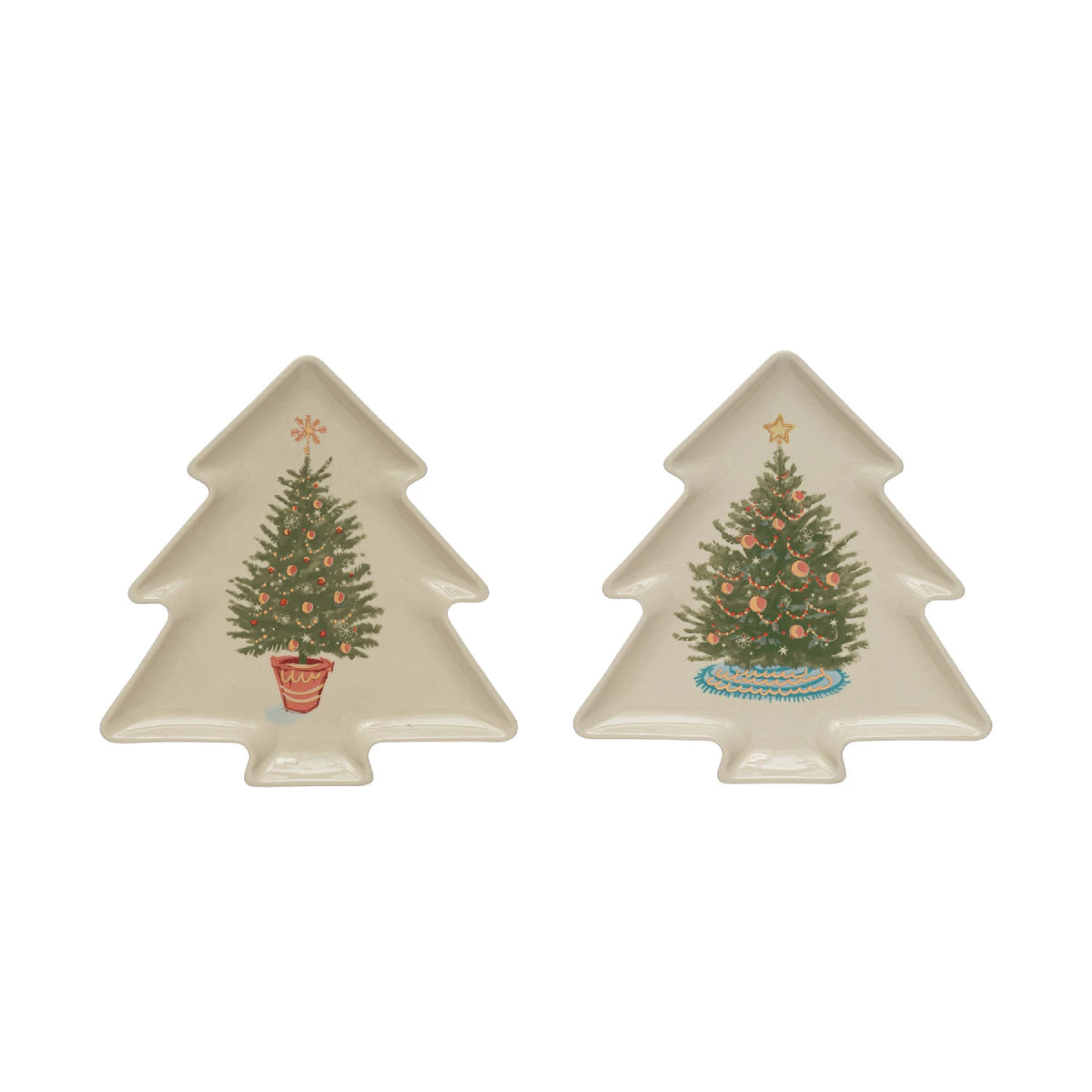 Creative Co-op Tree Shaped Plate (Set of 2) - White