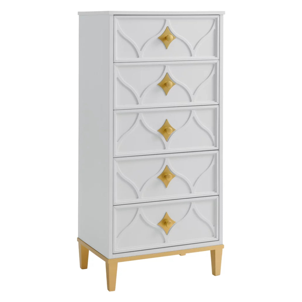 Emma Lingerie Chest with 5 Drawers by Martin Svensson Home - White/Gold
