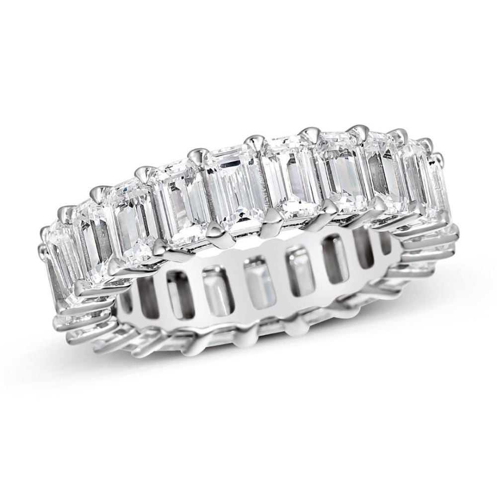Anna Zuckerman Grace 55 Women's 5 ct. Diamond Crystalline Emerald Cut Eternity Ring in Platinum-Plating over 925 Sterling Silver