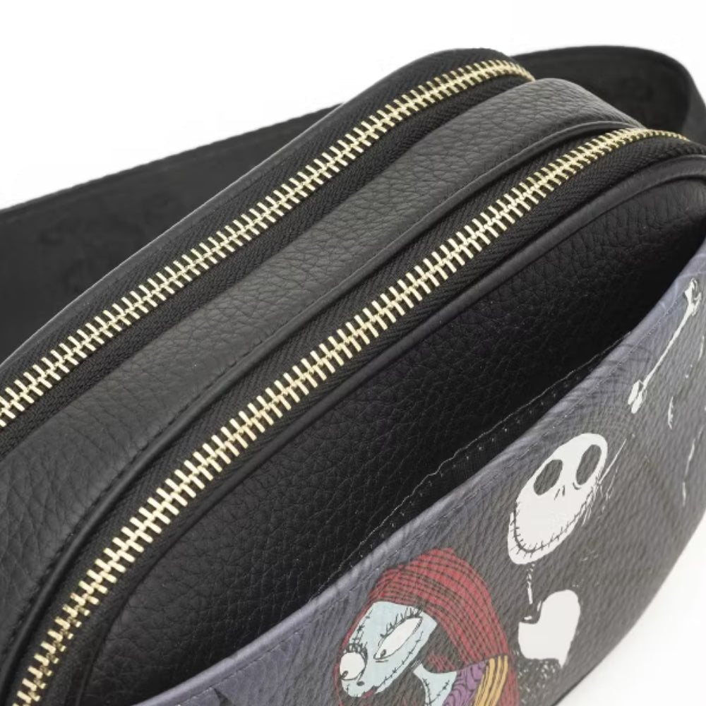 Wondapop Nightmare Before Christmas Designer Series Double Zipper Crossbody Bag with Shoulder Strap - Black