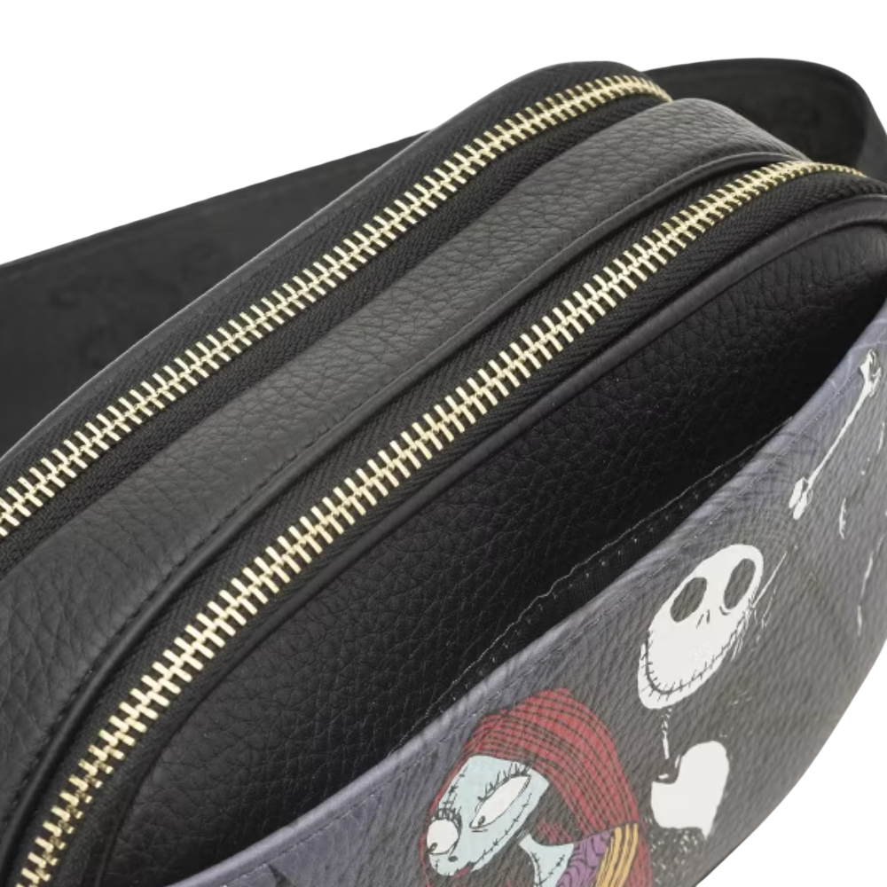 Wondapop Nightmare Before Christmas Designer Series Double Zipper Crossbody Bag with Shoulder Strap - Black
