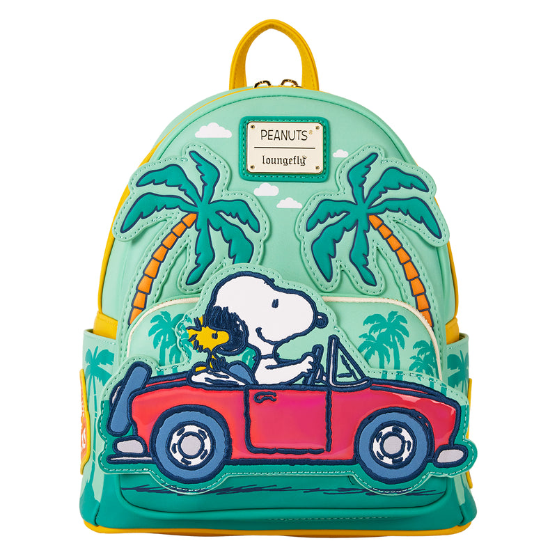 Loungefly Peanuts Snoopy and Woodstock Road Trip Mini Backpack with Adjustable Strap - Green