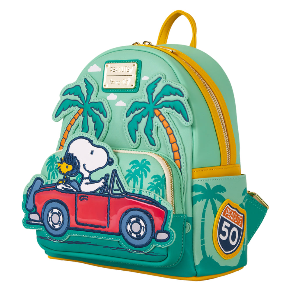 Loungefly Peanuts Snoopy and Woodstock Road Trip Mini Backpack with Adjustable Strap - Green