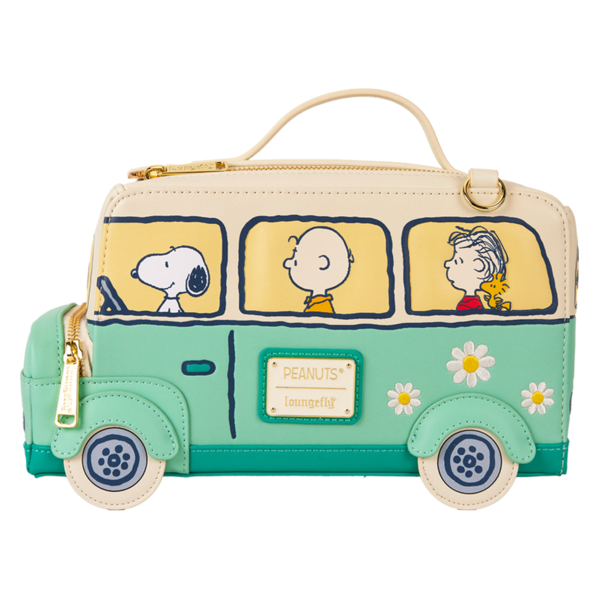 Loungefly Peanuts Gang Road Trip Bus Light Up Figural Crossbody Bag with Adjustable Strap - Green/Beige