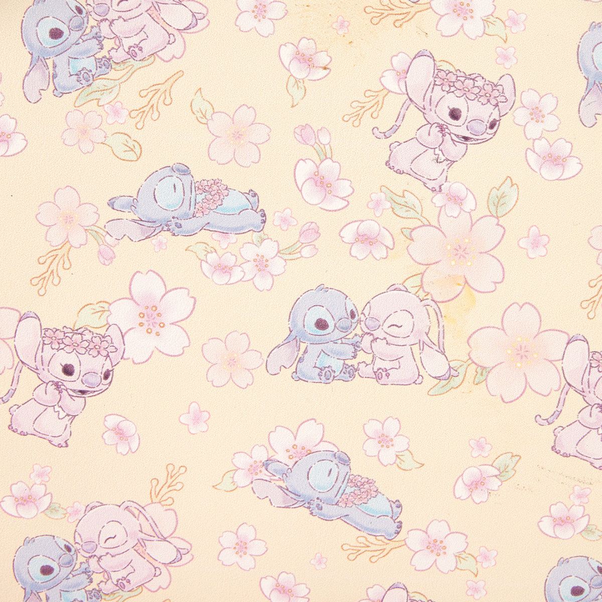 Loungefly Disney Stitch and Angel Cherry Blossom All-Over Print Mini Backpack with Adjustable Strap - Beige