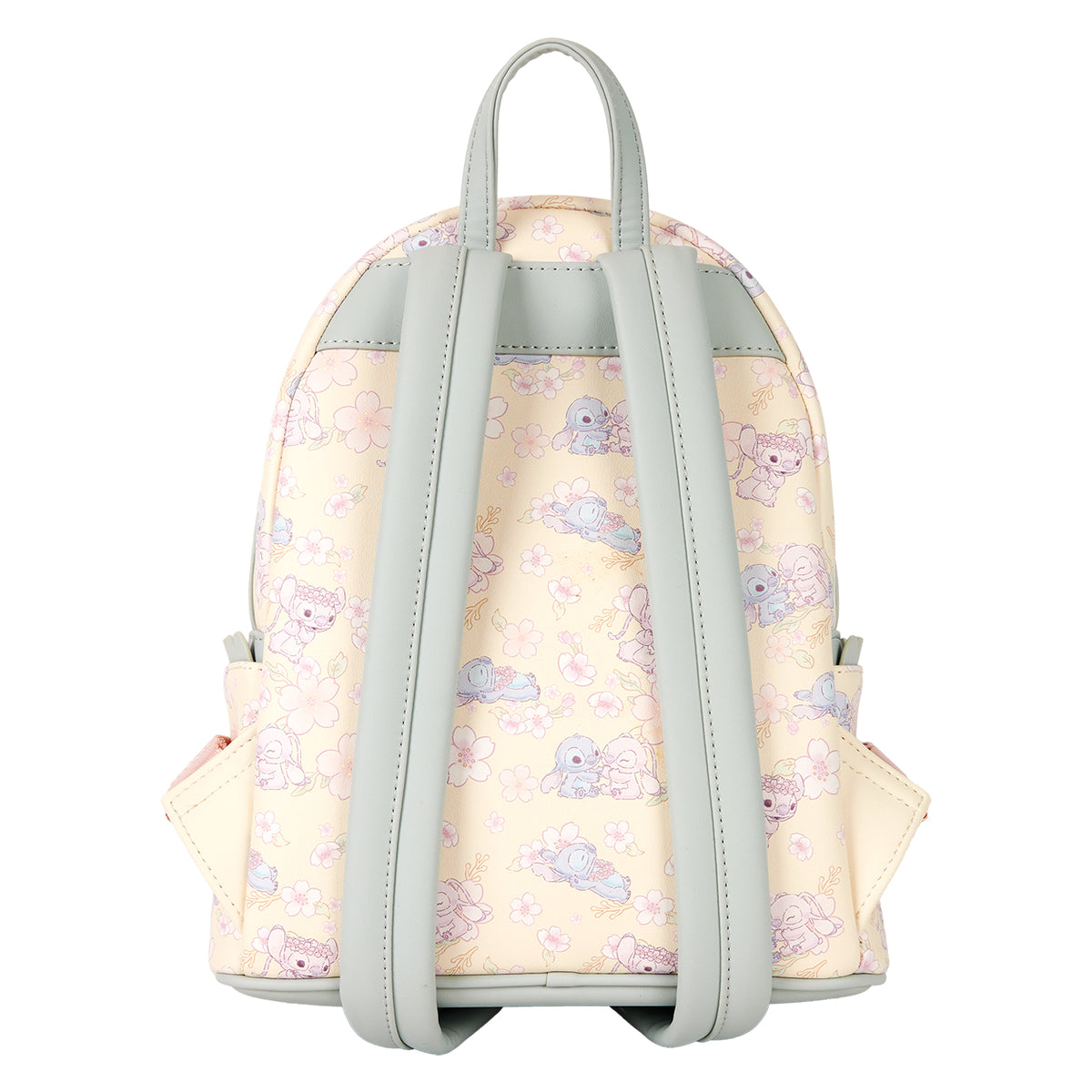 Loungefly Disney Stitch and Angel Cherry Blossom All-Over Print Mini Backpack with Adjustable Strap - Beige
