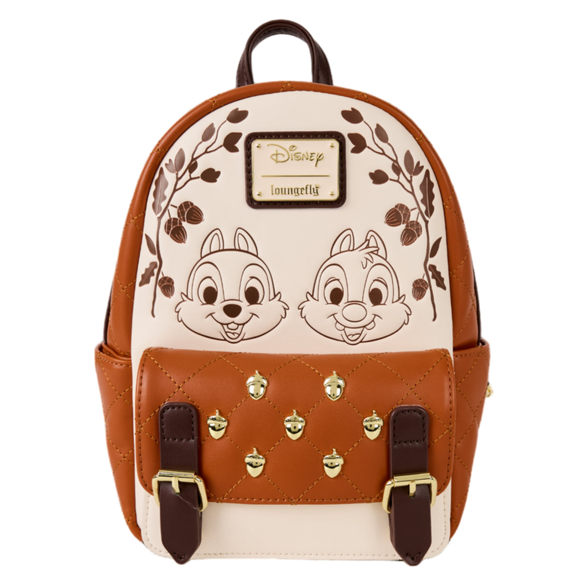 Loungefly Disney Chip 'n' Dale Acorn Quilted Mini Backpack with Adjustable Strap - Beige/Brown