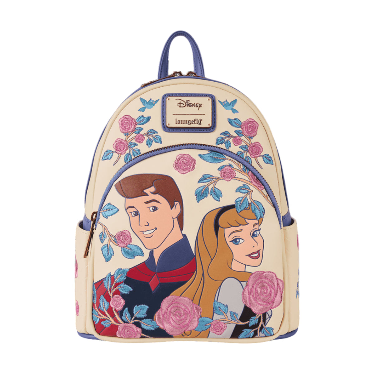 Loungefly Sleeping Beauty Princess Aurora and Prince Phillip Floral Mini Backpack with Adjustable Strap - Beige