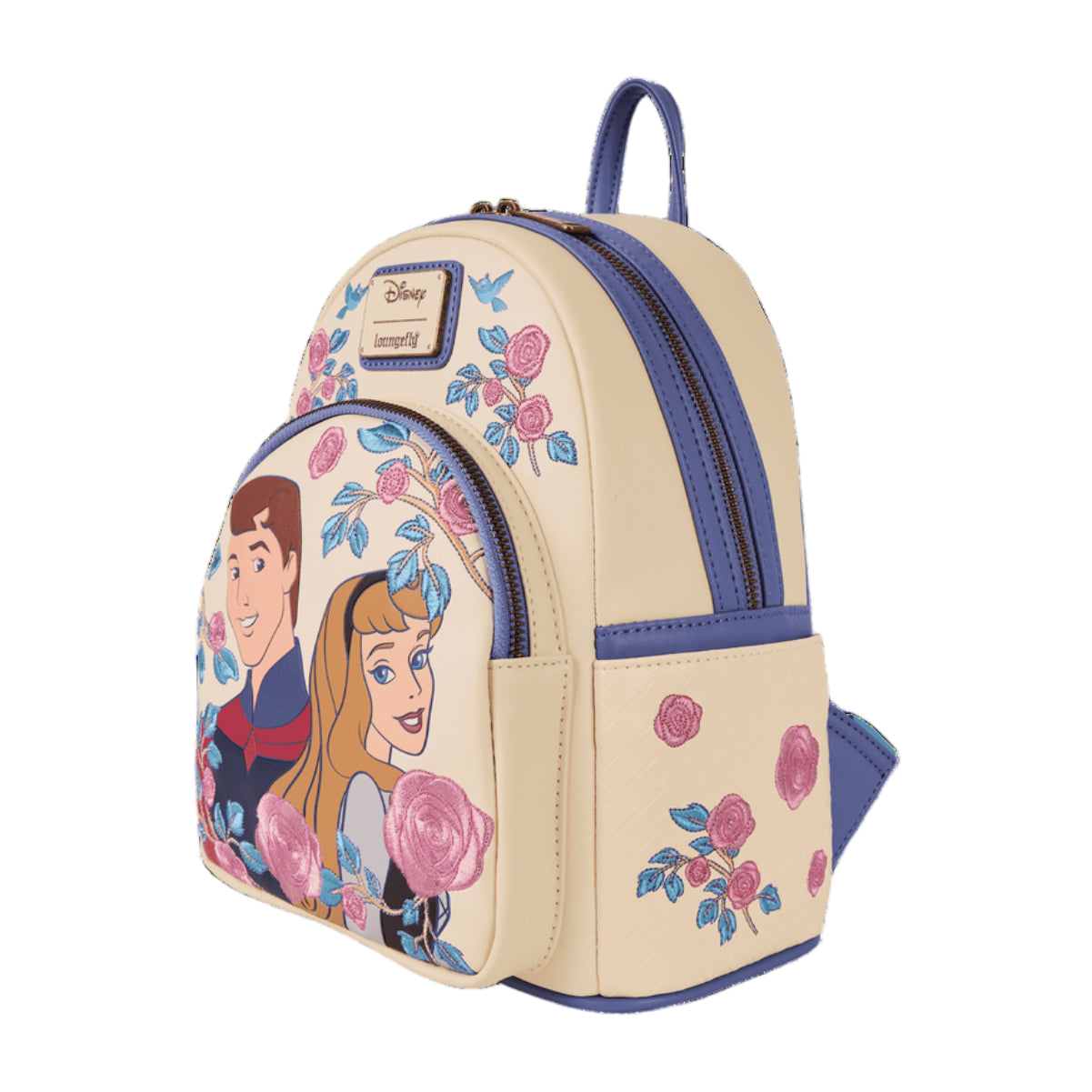 Loungefly Sleeping Beauty Princess Aurora and Prince Phillip Floral Mini Backpack with Adjustable Strap - Beige