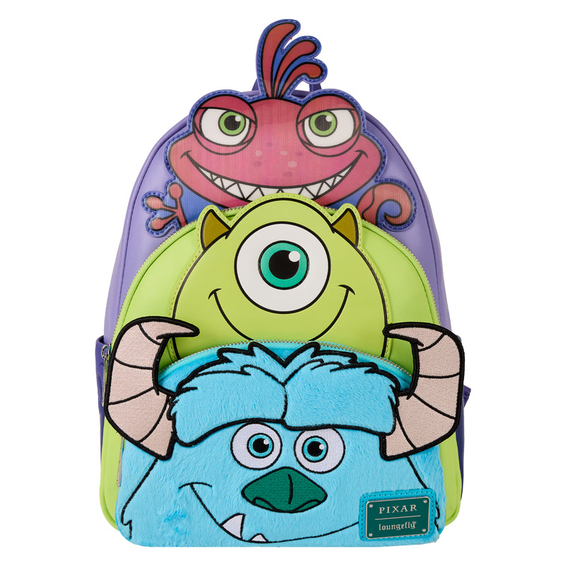 Loungefly Disney Sulley, Mike and Randall Triple Pocket Mini Backpack