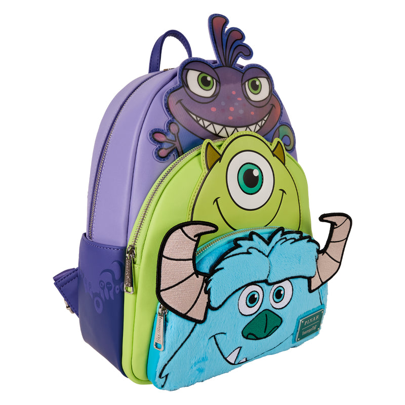 Loungefly Disney Sulley, Mike and Randall Triple Pocket Mini Backpack