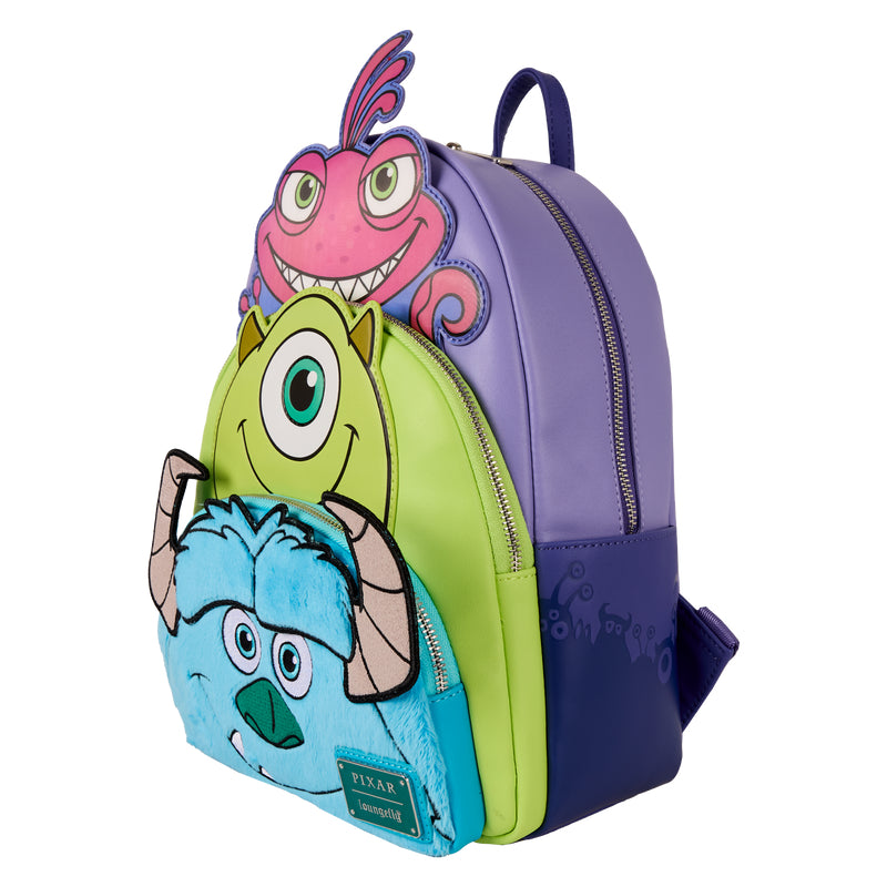 Loungefly Disney Sulley, Mike and Randall Triple Pocket Mini Backpack