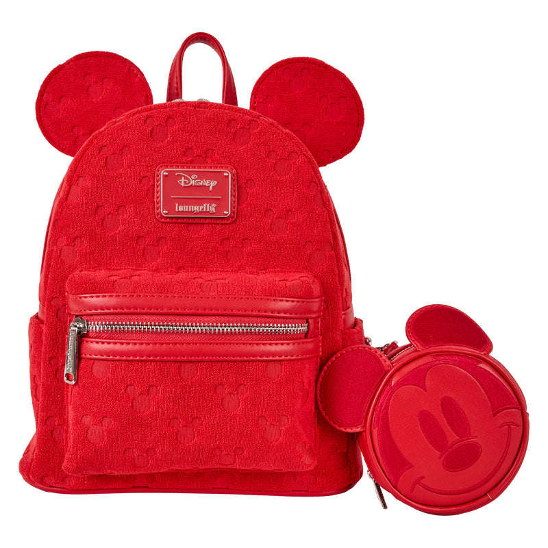 Loungefly Disney Mickey Mouse All-Over Print Terry Cloth Mini Backpack - Red