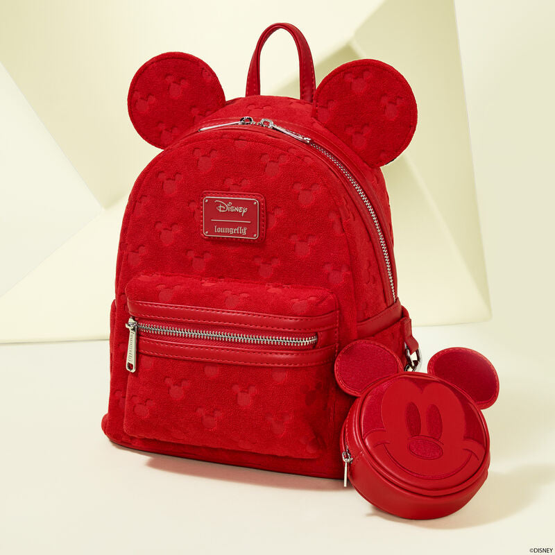 Loungefly Disney Mickey Mouse All-Over Print Terry Cloth Mini Backpack - Red