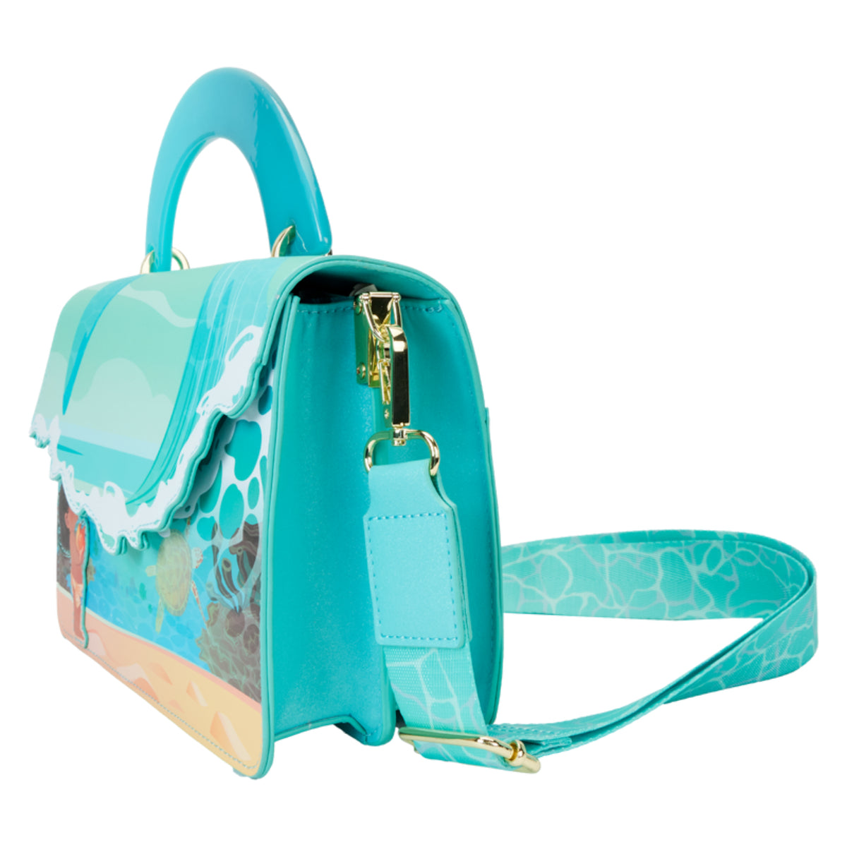 Loungefly Disney Young Moana Ocean Wave Crossbody Bag with Adjustable Strap - Blue
