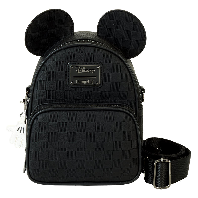 Loungefly Disney Mickey Mouse Checkered Texture Convertible Mini Backpack - Black