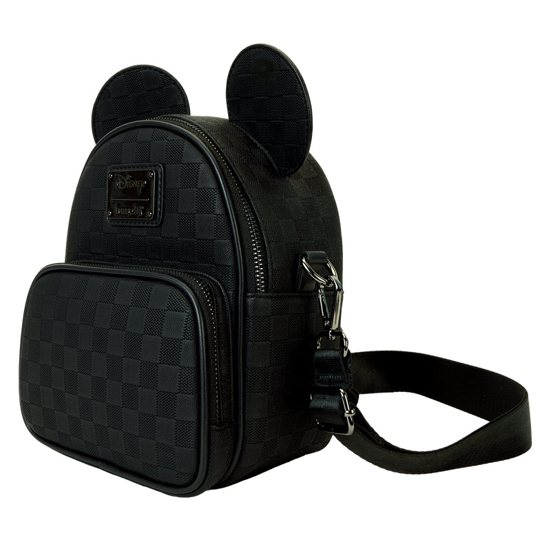 Loungefly Disney Mickey Mouse Checkered Texture Convertible Mini Backpack - Black