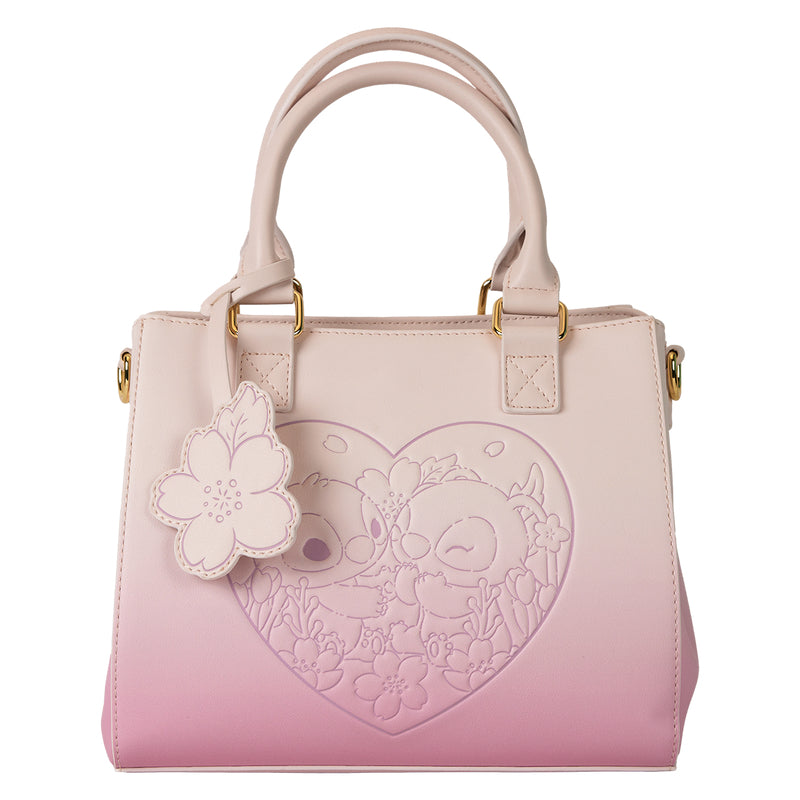 Loungefly Disney Stitch and Angel Cherry Blossom Heart Crossbody Bag with Adjustable Strap - Pink
