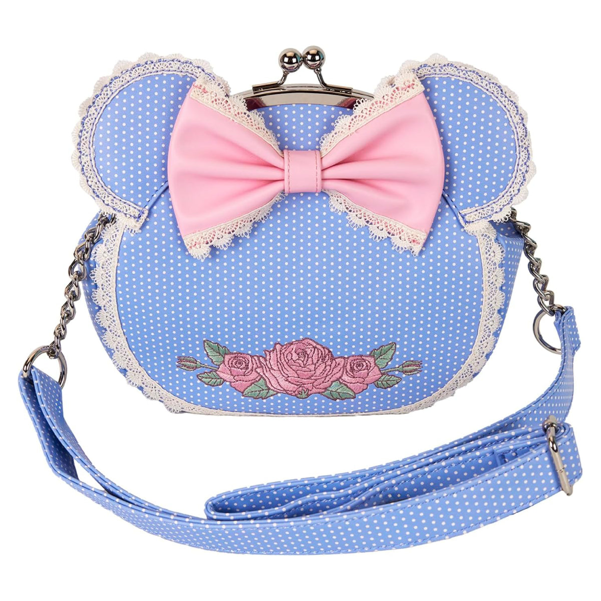 Loungefly Disney Minnie Floral and Lace Kisslock Crossbody Bag - Blue