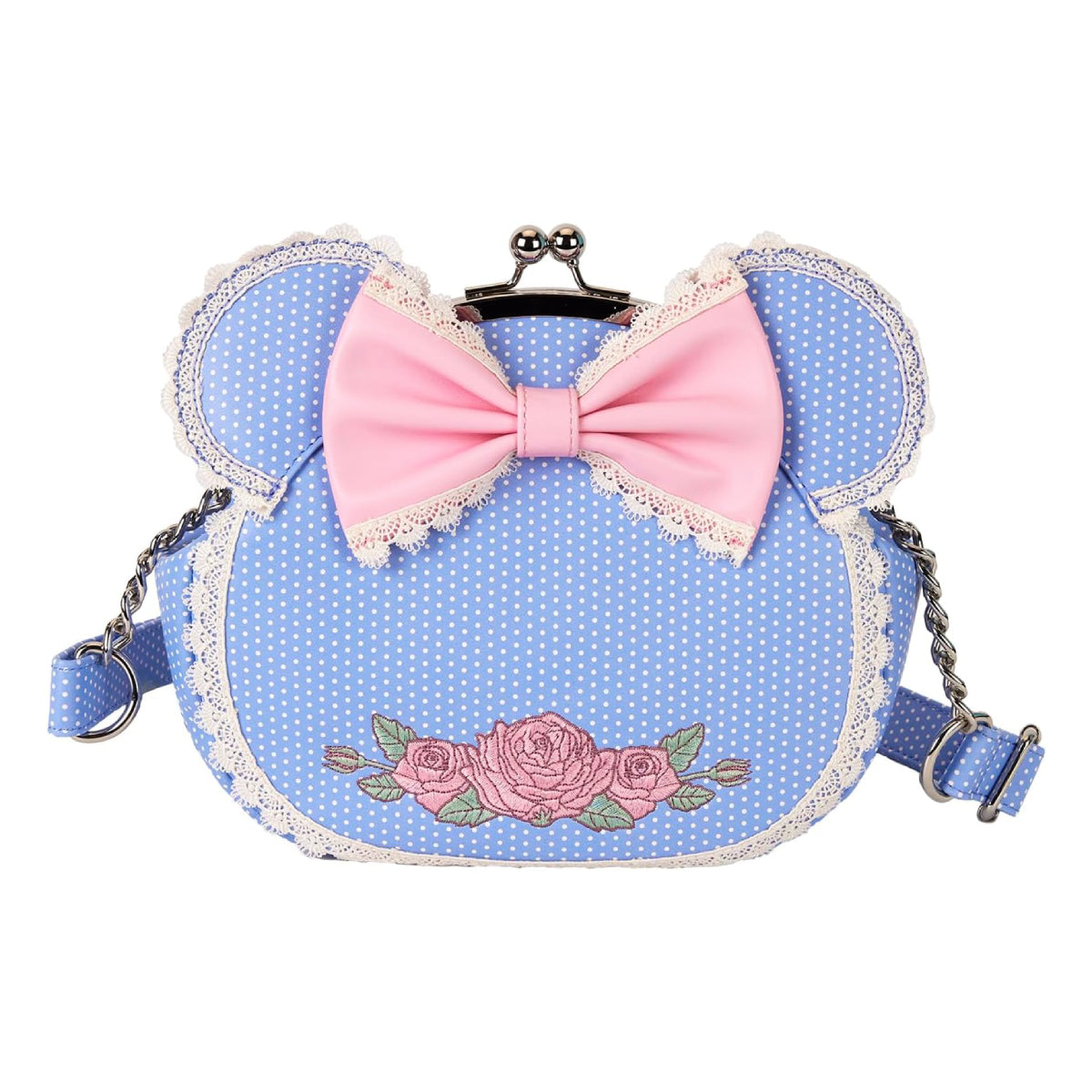 Loungefly Disney Minnie Floral and Lace Kisslock Crossbody Bag - Blue