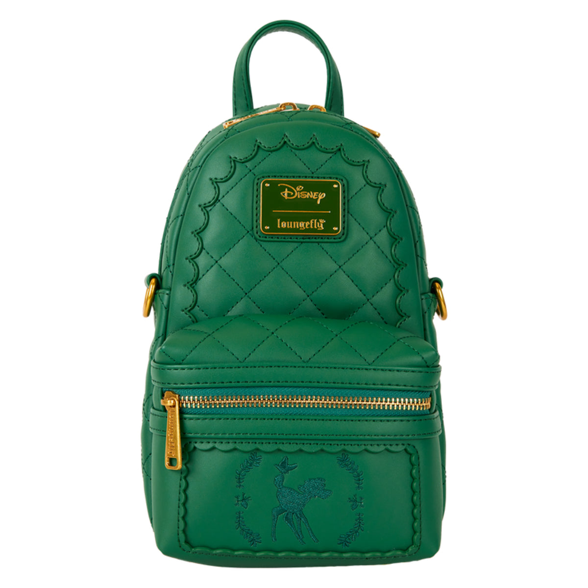 Loungefly Disney Bambi Quilted Texture Convertible Sling Crossbody Bag with Coin Bag - Green