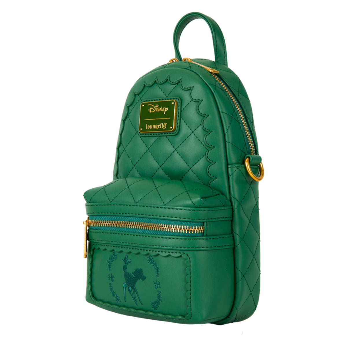 Loungefly Disney Bambi Quilted Texture Convertible Sling Crossbody Bag with Coin Bag - Green