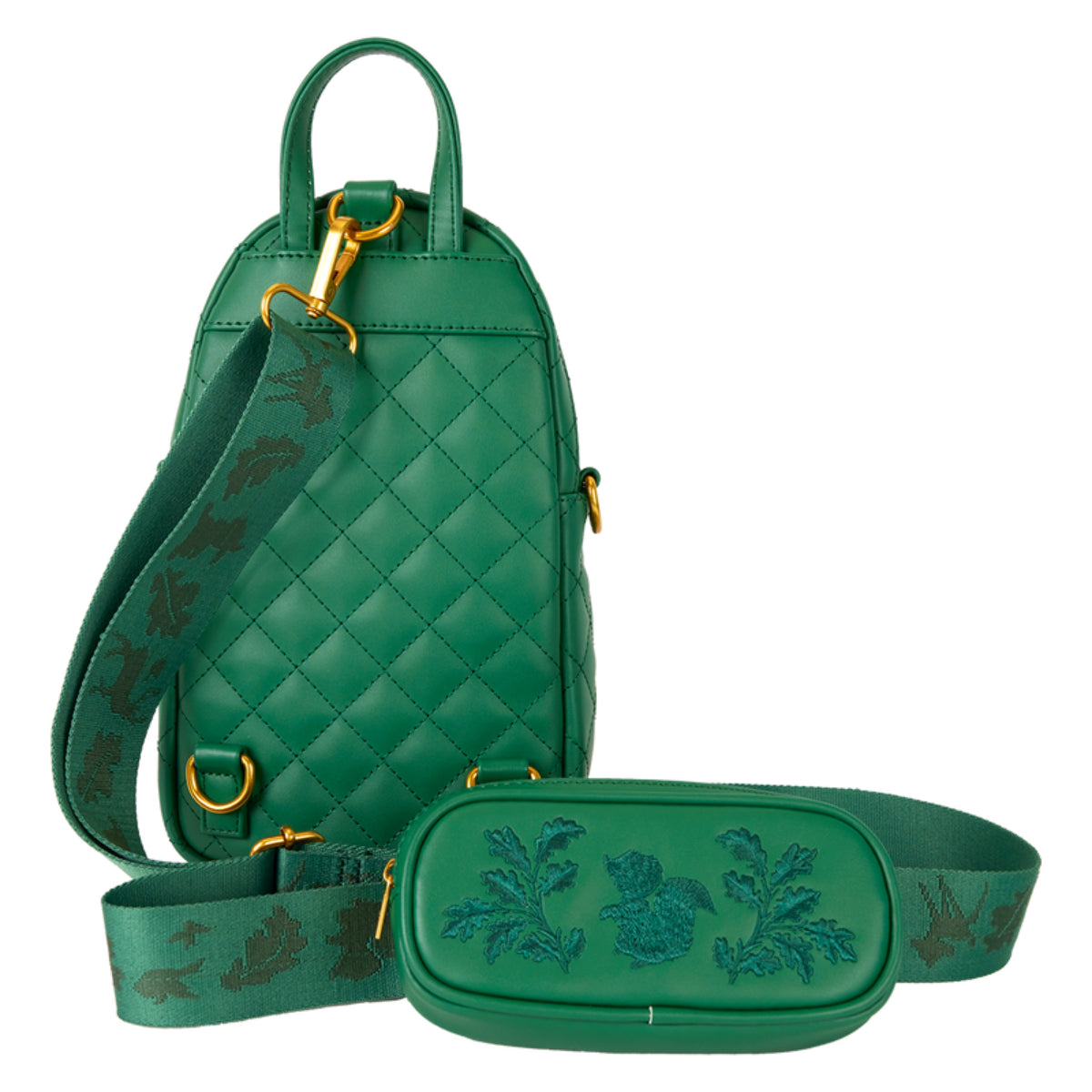 Loungefly Disney Bambi Quilted Texture Convertible Sling Crossbody Bag with Coin Bag - Green