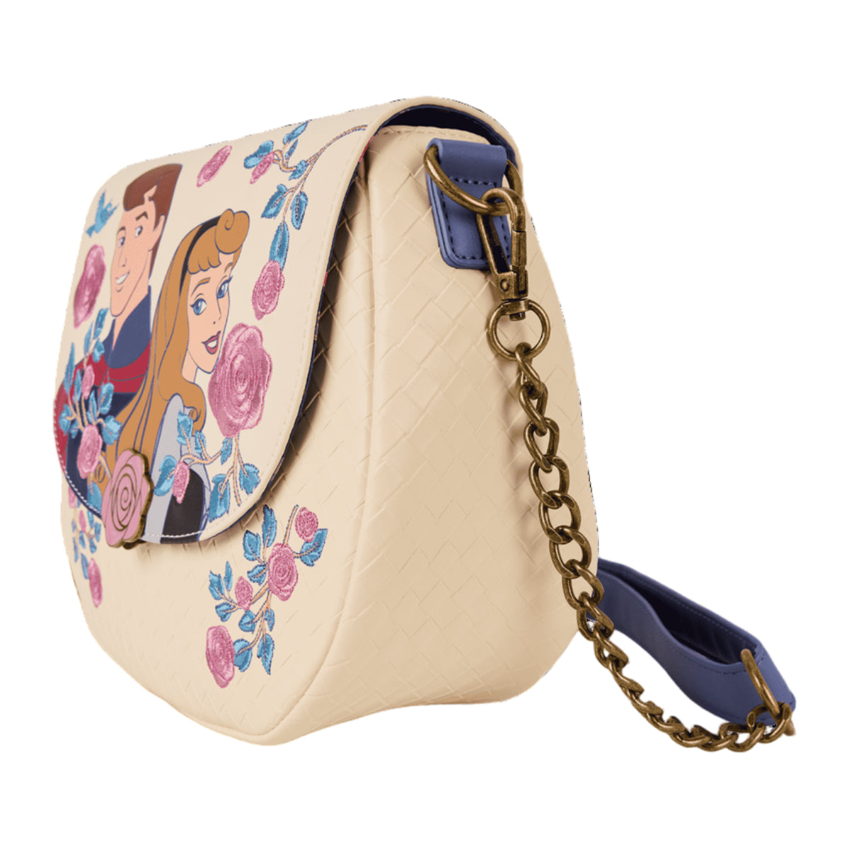 Loungefly Sleeping Beauty Princess Aurora & Prince Phillip Floral Crossbody Bag with Adjustable Strap - Beige