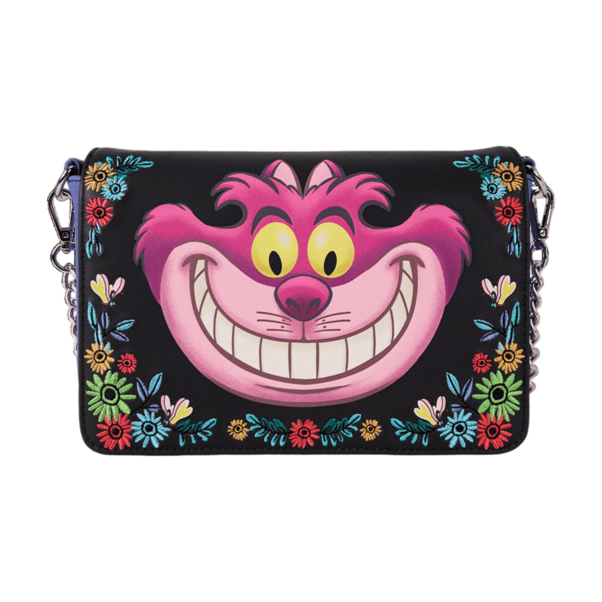 Loungefly Alice in Wonderland Cheshire Cat Tulgey Wood Crossbody Bag with Adjustable Strap - Black/Blue