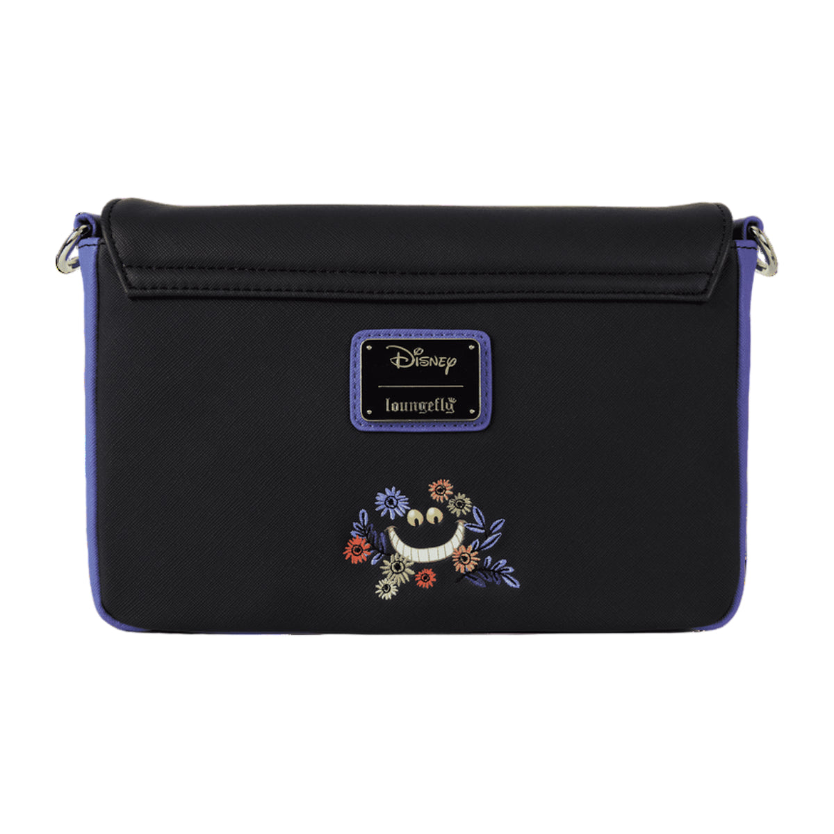 Loungefly Alice in Wonderland Cheshire Cat Tulgey Wood Crossbody Bag with Adjustable Strap - Black/Blue