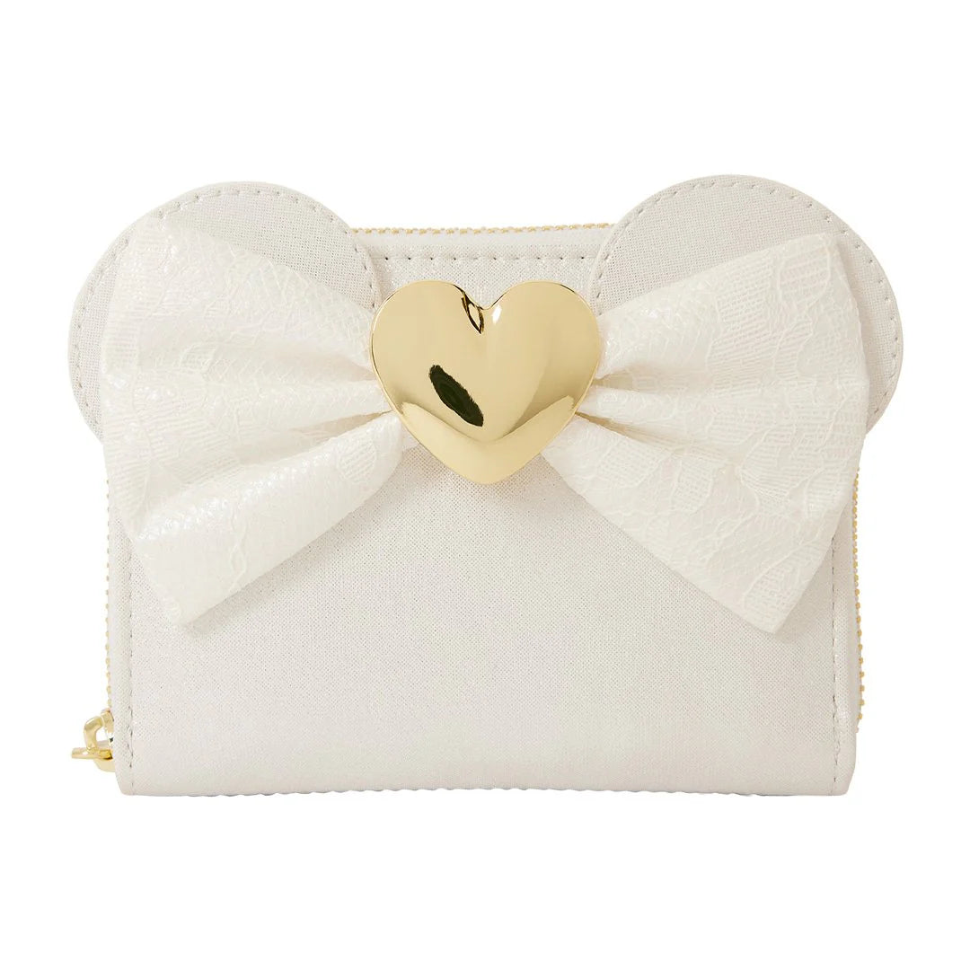 Loungefly Disney Minnie Mouse Iridescent Lace Wedding Zip Around Wallet - White
