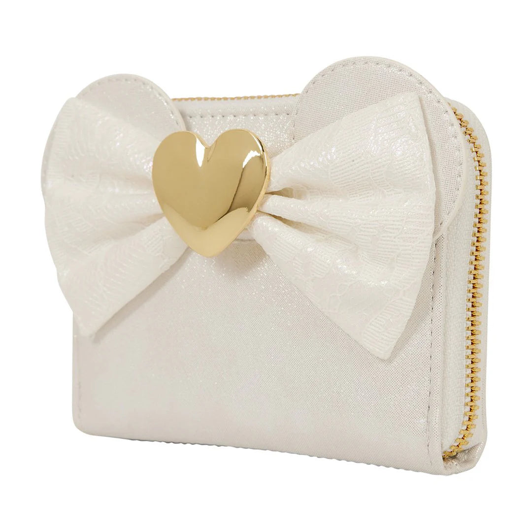 Loungefly Disney Minnie Mouse Iridescent Lace Wedding Zip Around Wallet - White
