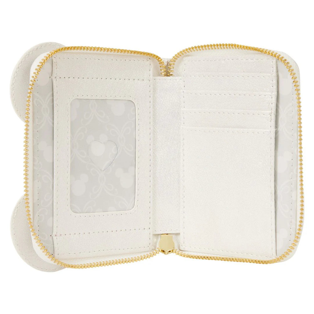 Loungefly Disney Minnie Mouse Iridescent Lace Wedding Zip Around Wallet - White