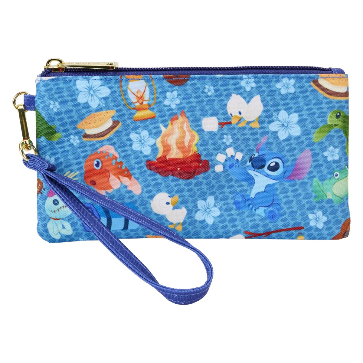 Loungefly Disney Lilo & Stitch Camping Cuties Allover Print Wristlet - Blue
