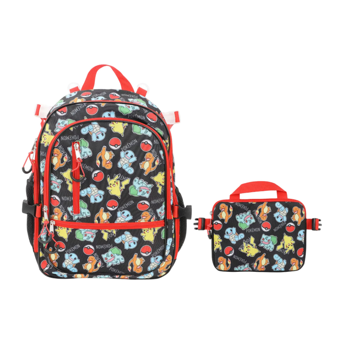 Bioworld Pokemon Starters & Pokeballs All-Over Print 16" Backpack & Lunch Kit Value Set (2-Piece)