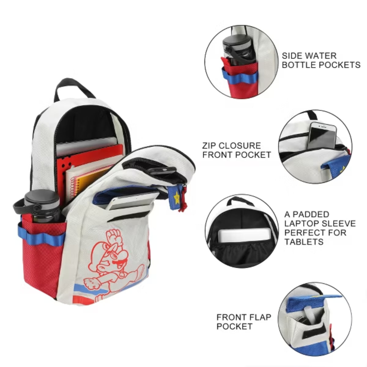Bioworld Super Mario Bros Mario Jump Pose 19" Backpack - White