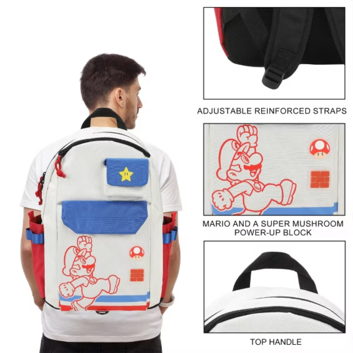 Bioworld Super Mario Bros Mario Jump Pose 19" Backpack - White