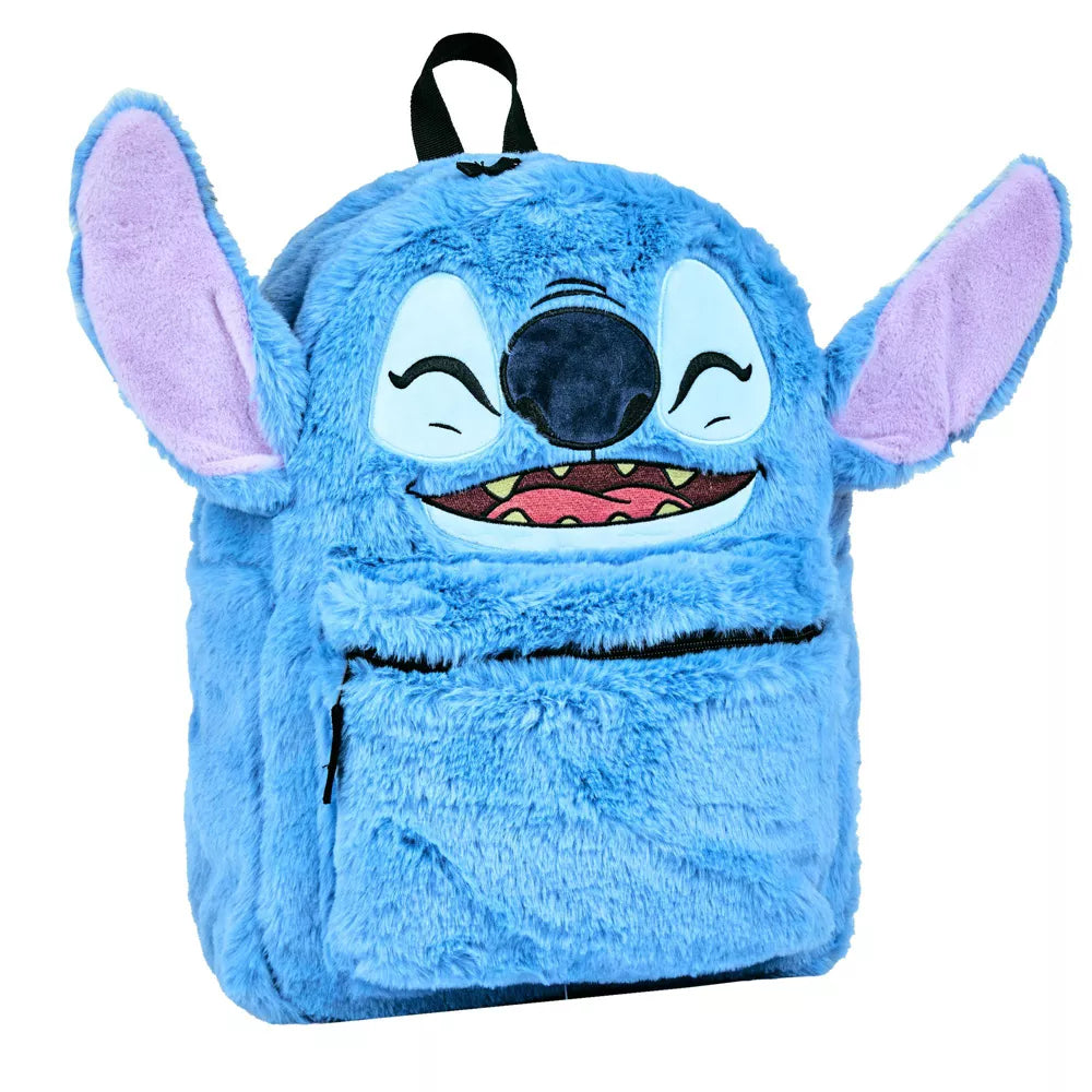 Disney Stitch Plush Character and Tropical Print 16.5" Flip Pak Reversible Backpack