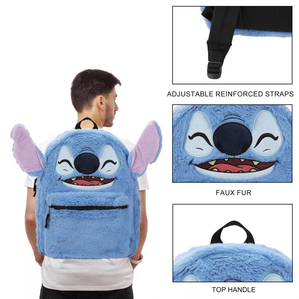 Disney Stitch Plush Character and Tropical Print 16.5" Flip Pak Reversible Backpack
